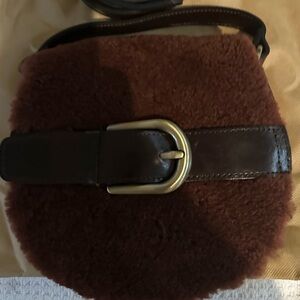 Patricia Nash Brown Faux Shearling Crossbody Bag with Buckle Accent